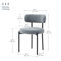 HOMCOM 2 Pieces Kitchen Chairs, Modern Dining Chairs w/ Berber Fleece Upholstery and Steel Legs for Living Room, Grey(m-3)