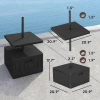 Outsunny 3-in-1 Outdoor Umbrella Base with Table Tray, Coffee End Table, Planter Box with Drain Hole, 175 lbs. Capacity Heavy Duty Fillable Patio Umbrella Stand Table with Wheels and Handles, Black(m-3)