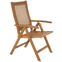 Outsunny Outdoor Folding Chair with Adjustable Back, Wood Foldable Dining Chair with Slatted Seat, Armrest, Teak(m-11)