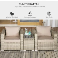 Outsunny 3 Piece Patio Furniture Set, PE Rattan Small Wicker Balcony Furniture, Table & Chairs with Cushions Composite Table, Conversation Set for Apartment, Gray(m-6)