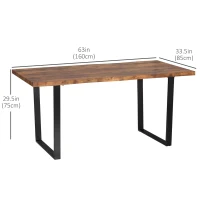 HOMCOM 63" Kitchen Table, Industrial Dining Table with Wave-edged Tabletop and Steel Legs for Up to 6 People, Rustic Brown(m-3)