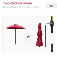 Outsunny 9FT 3 Tiers Patio Umbrella Outdoor Market Umbrella with Crank, Push Button Tilt for Deck, Backyard and Lawn, Wine Red(m-6)