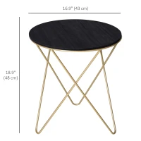 HOMCOM 17" Round Sofa Side Table, Wood Top End Table, Accent Coffee Table with Metal Leg for Living Room, Bedroom, Black and Gold(m-3)