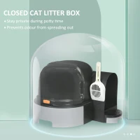 PawHut Cat Litter Box Easy to Clean Open with Scoop, Gray(m-6)