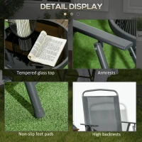 Outsunny 3 Pieces Bistro Set, Foldable Patio Furniture Set with Mesh Chairs, Glass Table for Garden, Balcony, Charcoal Grey(m-7)