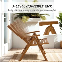 Outsunny Outdoor Folding Chair with Adjustable Back, Wood Foldable Dining Chair with Slatted Seat, Armrest, Teak(m-4)