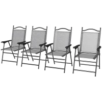 Outsunny 4 Piece Folding Patio Camping Chair Set, Sports Chairs for Adults with Armrests, Mesh Fabric Seat for Lawn, Gray(m-1)