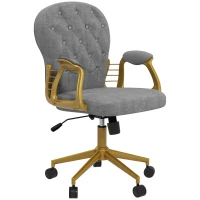 Vinsetto Velvet Office Desk Chair Button Tufted Vanity Chair with Swivel Wheels, Adjustable Height and Tilt Function, Grey(m-11)