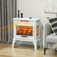 HOMCOM 24" Electric Fireplace Stove, 1000W/1500W Freestanding Fireplace Heater with Realistic 3D Flame Effect, Remote, White(m-1)
