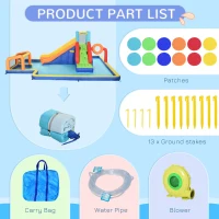 Outsunny 6 in 1 Kids Inflatable Bounce House with Slide, Pool, Climbing Wall, Water Cannon, Basketball Hoop, Football Stand(m-8)