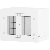 PawHut Dog Crate Furniture with 360° Rotatable Removable Dog Bowls, Dog Kennel Furniture for Medium Dogs, White(m-1)