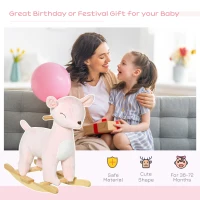 Qaba Kids Plush Ride-On Rocking Horse Deer-shaped Plush Toy Rocker with Realistic Sounds for Child 36-72 Months Pink(m-4)