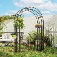 Outsunny 7.4ft Steel Garden Arch with Gate, Garden Arbor Trellis for Climbing Plants, Roses, Vines, Wedding Arch for Outdoor, Garden, Lawn, Backyard, Black(m-8)