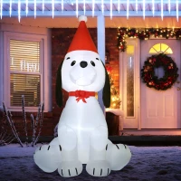 HOMCOM 6ft Christmas Inflatables Outdoor Decorations Puppy Dog Wearing a Santa Hat, Blow-Up Yard Christmas Decor with LED Lights Display(m-10)