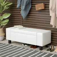 HOMCOM Large 42" Storage Ottoman, Tufted Faux Leather Storage Bench for Living Room, Entryway, or Bedroom, Cream White(m-4)