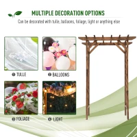 Outsunny 79in Wooden Garden Arbor Arch Trellis with Classic Countryside Style, Pergola Style Roof for Climbing Vines for Ceremony Party Weddings(m-6)