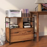 Vinsetto Vertical Filing Cabinet, File Cabinet with Hanging Bars for A4/Letter/Legal Size, Drawer, 2 Open Shelves and 8 Hooks, Industrial Printer Stand for Home Office, Rustic Brown(m-8)