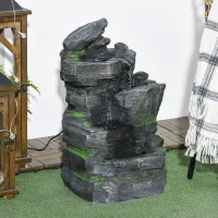 Outsunny 4-Tiered Rock Outdoor Water Fountain with LED Lights, Adjustable Flow, 22.4-inch Resin Waterfall Fountain(m-9)
