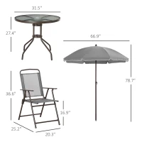 Outsunny 6 Piece Patio Dining Set for 4 with Umbrella, with 4 Folding Dining Chairs & Round Glass Table for Garden, Gray(m-3)