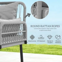 Outsunny 2 Pieces Wicker Patio Furniture Set, Small Patio Seat with Outdoor Loveseat, Glass Top Table and Cushions, Light Grey(m-4)