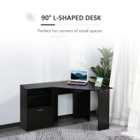 HOMCOM Computer Desk with Printer Cabinet, L-Shaped Corner Desk with Storage, Study PC Workstation for Home Office, Black(m-5)