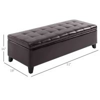 HOMCOM 51" Ottoman Storage Bench, Faux Leather Storage Chest with Lift Top, Tufted Ottoman for Living Room, Entryway, Dark Brown(m-3)
