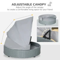 PawHut Wicker Dog Bed Rattan Pet Sofa with Adjustable Canopy Pet House Shelter for Small Dogs with Cushion Indoor Outdoor, Grey(m-5)