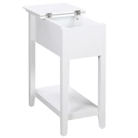 HOMCOM Flip Top End Table, Side Table with Storage Shelf and Cable Management, Narrow Nightstand for Living Room, Bedroom, White(m-14)