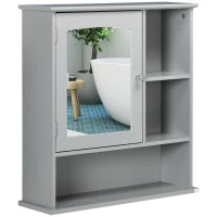 kleankin Bathroom Medicine Cabinet with Mirror, Wall-Mounted Bathroom Cabinet with Adjustable Shelf for Living Room and Laundry Room, Gray(m-1)