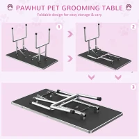 PawHut Foldable Grooming Table for Dogs with Height Adjustable Grooming Arm, Storage Shelf, Pink(m-4)