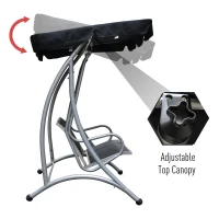 Outsunny 3-Seat Outdoor Porch Swing Chair, Patio Swing Glider with Adjustable Canopy, Breathable Seat, and Steel Frame for Garden, Poolside, Backyard, Black(m-4)