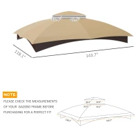 Outsunny 10' x 12' 2-Tier Gazebo Cover, Patio Gazebo Canopy Replacement with Drainage Holes for 84C-210 Series, Beige(m-3)