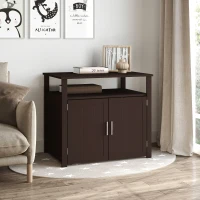 PawHut Litter Box for Cats Enclosure Cat Washroom Kitten House Furniture Nightstand End Table Hideaway Cabinet with Removable/ Adjustable Divider Magnetic Doors Brown(m-8)