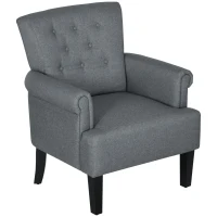 HOMCOM Armchair, Fabric Accent Chair, Modern Living Room Chair with Wood Legs and Rolled Arms for Bedroom, Grey(m-11)