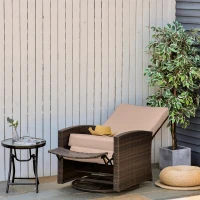Outsunny Outdoor Wicker Swivel Recliner Chair, Reclining Backrest, Lifting Footrest, 360° Rotating Basic, Water Resistant Cushions for Patio, Khaki(m-10)