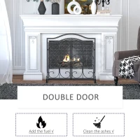 HOMCOM 2-Panel Mesh Fireplace Screen Cover with Double Doors, Steel Fire Spark Guard Cover, 34x35in Art Modern Decoration for Living Room, Black(m-5)