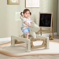 Qaba 5 in 1 Rocking Horse for Toddlers 1-6 Years with Detachable Balance Board, Push Handle, Footrest, Cream White(m-10)