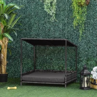 PawHut Wicker Dog House Raised Rattan Dog Cat Bed for Indoor Outdoor Garden Patio Pet Sofa with Cushion Medium Sized Pet Grey(m-8)