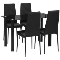 HOMCOM Dining Table and Chairs Set for 4, Modern 5 Pieces Kitchen Table Set with Glass Table, Padded Seat and Steel Frame(m-2)