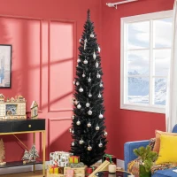 HOMCOM 8ft Unlit Pencil Artificial Christmas Tree with Realistic Branches and 618 Tips, Plastic Base, Black(m-10)