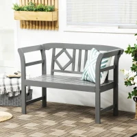 Outsunny Outdoor Wooden Bench, Patio Loveseat Chair with Stylish Pattern Backrest and Armrests for Yard, Lawn, Porch, Dark Gray(m-8)