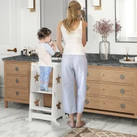 Qaba 2 in 1 Toddler Tower with Safety Rail for Bathroom, Sink, Kitchen or Counter, White(m-2)