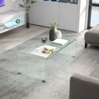 HOMCOM Glass Coffee Table, Clear Coffee Table for Living Room, Modern Rectangle Center Table with Safe Rounded Edges(m-8)