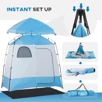 Outsunny Pop Up Shower Tent, Portable Privacy Shelter for 2 Persons, Changing Room with 2 Windows, 3 Doors, Carrying Bag, Grey and Blue(m-6)