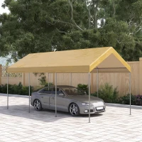 Outsunny 10' x 20' Party Tent and Carport, Height Adjustable Portable Garage, Outdoor Canopy Tent 8 Legs without Sidewalls for Car, Truck, Boat, Motorcycle, Bike, Garden Tools, Beige(m-10)