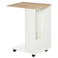 HOMCOM C-Shaped Sofa Side Table Mobile End Table with Storage and Wheels for Living Room,Office, White(m-1)