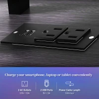 HOMCOM 61" Computer Table with LED Lights, PC Desk with Power Outlets, USB Ports, Storage, Wireless Remote, Distressed Black(m-5)
