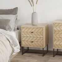HOMCOM Modern Nightsta, Bedside Table with Drawers, Side End Table with Metal Legs for Bedroom, Zig Zag Design, Natural(m-8)