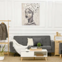 HOMCOM Hand-Painted Canvas Wall Art for Living Room Bedroom, Painting Gold African Woman, 39.25" x 31.5"(m-2)