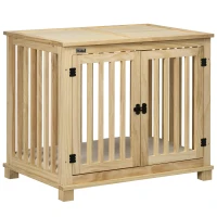 PawHut Wooden Dog Crate Furniture with Soft Cushion, Dog Crate End Table with Double Doors, Indoor Pet Crate for Small Medium Dogs(m-1)